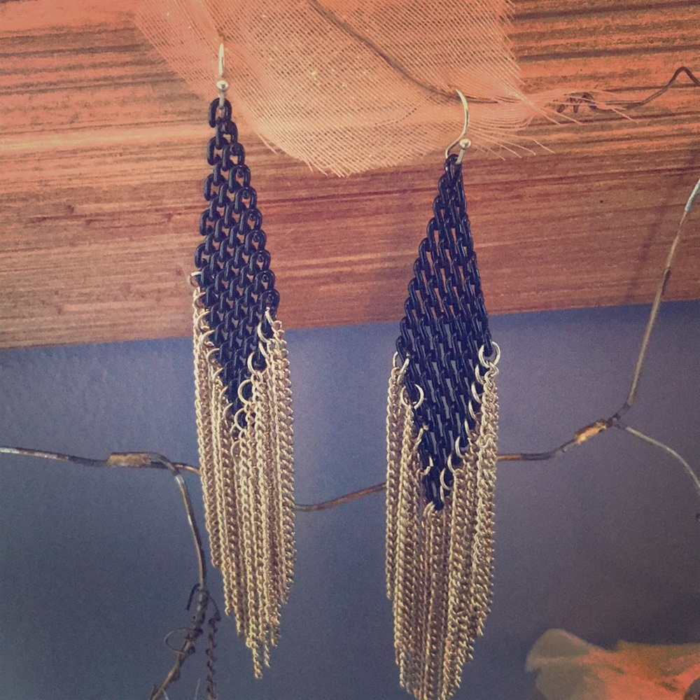 Gold and black Multi chain earrings